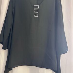 Chic Black Women's Blouse with Silver Detailing